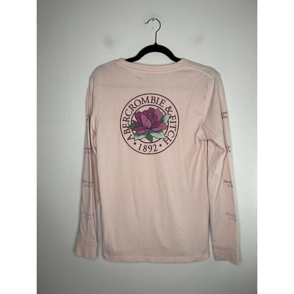 Abercrombie & Fitch Top Women's Long Sleeve Pink Rose Embroidered Logo S… - Picture 3 of 9